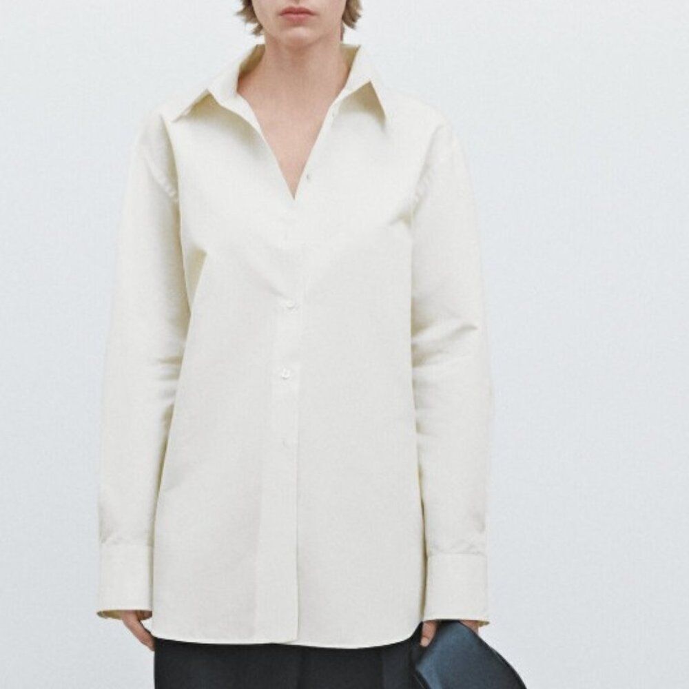 Massimo Dutti Womens Long Blouse Shirt XS Button Up White Cotton 5102/555 NWT